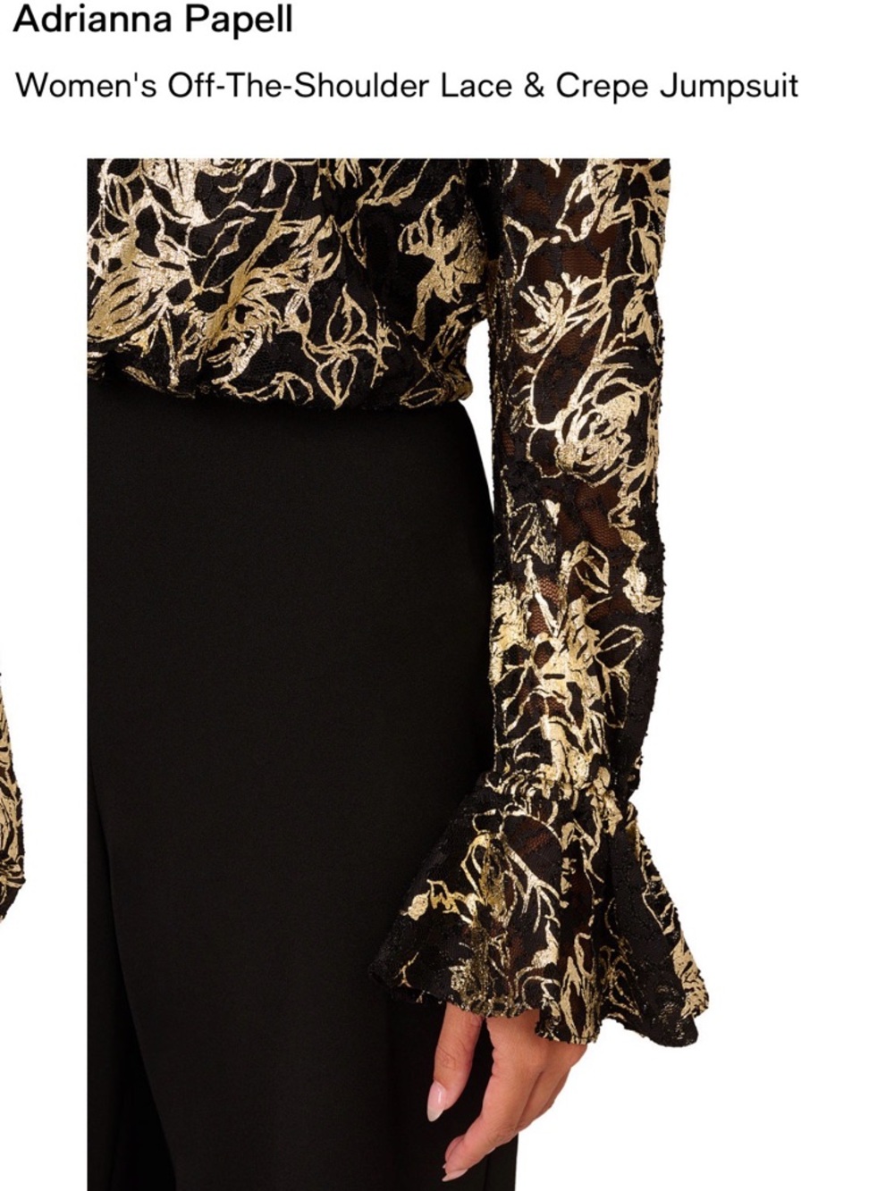Adrianna Papell Black & Gold Off-the-Shoulder Wide-Leg Jumpsuit - Picture 3 of 6